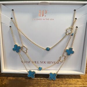 Layered Gold-Tone Necklace with Turquoise Clover Accents